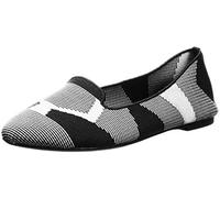 Skechers Cleo Sherlock-Mocasín de Punto diseñado, Zapatos Tipo Ballet Mujer, Negro/Blanco, 38.5 EU