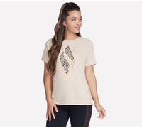 Skechers Diamond Cheetah pantalones cortos Sleeve camiseta en Natural/Marrón Bronceado, talla Media