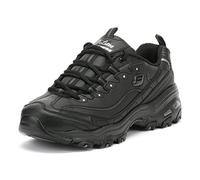 Skechers D'lites Fresh Start, Sneaker Mujer, Black Black Leather Mesh Charcoal Trim Yellow Bbk, 35 EU