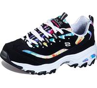 Skechers D'lites Summer Fiesta, Zapatillas Mujer, Black Trubuck Multi Mesh White Trim, 37.5 EU