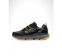 Skechers D'Lux Journey, Zapatos para Senderismo Hombre, Black Leather/Textile/Yellow Trim, 45.5 EU