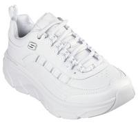 Skechers D'lux Walker 2.0 Golden Step- Tenis para Mujer, Piel Blanca y Ribete Plateado, 39 EU