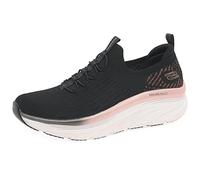 Skechers Zapatillas para mujer D'lux Walker Let It Glow Tejido negro Ribete oro rosa 37.5 EU