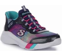 Skechers Tenis de Gimnasia 303514l para niña, Malla Azul Marino con Ribete múltiple, 32 EU