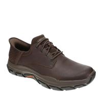 Skechers Garrett Zapatos deportivos de cuero con puntera redonda y cordones elásticos fijos de calce rápido para hombre, Rojo/marrón, 11.5 X-Wide