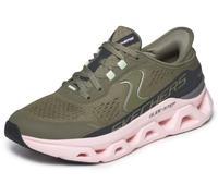 Skechers Glide-Step Altus sin Cordones para Mujer, Malla sintética Verde Oliva, Ribete Rosa, 39 EU