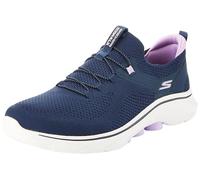 Skechers, GO Walk 7 Mujer, Tela Azul Marino con Ribete Lavanda, 38.5 EU