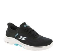Skechers Go Walk 7 Valin, GO Walk 7 Valin para Mujer, Textil Negro con Ribete Aguamarina, 39 EU