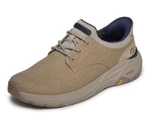 Skechers Hombre Arch Fit Maverick Wolfe Slip-In Entrenador, Taupe Canvas/Suede, 48.5 EU