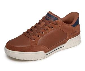 Skechers Hombre Recoil Persius Slip-In Entrenador, Brown Pig Suede/Leather/Natural PU, 45.5 EU