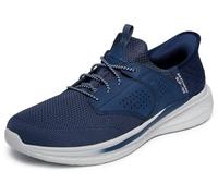 Skechers Hombre Slade Caster Slip-In Entrenador, Navy Knitted Mesh/Synthetic, 42.5 EU