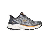 Skechers Hombre Stamina Sport Kordae Slip-In ENTRENADOR, Charcoal Leather/Orange Mesh/Pu, 45.5 EU