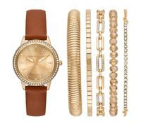 Skechers Juego de regalo de reloj y pulsera de poliuretano marrón claro de tres manecillas para mujer