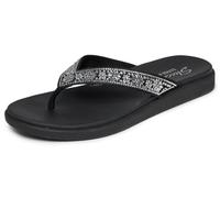 Skechers Meditation Luxe-Floral Rhinestone Flat Sandal, Negro, 5 UK