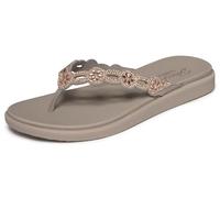 Skechers Meditation Luxe-Rhinestone - Sandalias Planas Cortadas con láser para Mujer, Color Gris Pardo, Talla 36