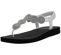 Skechers MEDITATION STARS & SPARKLE, Chanclas para Mujer, White Duraleather/ Clear Rhinestone Trim, 37 EU