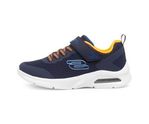 Skechers Microspec MAX Vaptix para niño, Tela sintética Azul Marino con Ribete Naranja y Azul, 13 UK Child