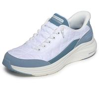 Skechers Mujer Contour Foam In Motion Slip-In Entrenador, White Mesh Lt Blue Duraleather Trim, 38.5 EU
