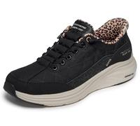 Skechers Mujer Contour Foam Leopard Dream Slip-In Entrenador, Black Mesh Duraleather Leather Leopard Trim, 40.5 EU
