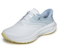 Skechers Mujer Go Golf Women's Synthetic Upper Lace Up Spike Less Golf Shoe Slip-In Entrenador, White/Light Blue, 35.5 EU