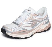 Skechers Mujer Stamina Sport Slip-In ENTRENADOR, Silver Duraleather/White Mesh/Pink Trim, 36.5 EU