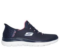 Skechers Mujer Summits Diamond Dream Zapatillas, Navy Mesh/Pink Trim, 36.5 EU Ancho