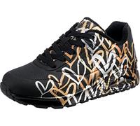 Skechers Mujer Uno Metallic Love Trainers, Black and Multi Metallic Heart Print Durabuck, 39 EU