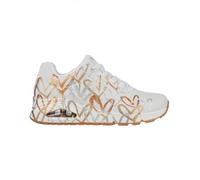 Skechers Mujer Uno Metallic Love Trainers, White and Multi Metallic Heart Print Durabuck, 37 EU