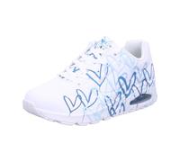 Skechers Mujer Uno Spread The Love Trainers, White Duraleather/Blue Heart Print Trim, 36 EU