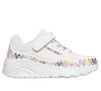 Skechers niña JGoldcrown: UNO Lite - Heart Craze en Blanco, talla 28.5