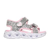 Skechers niña S-Lights: Heart Lights Sandal - Sugar Sparks en Plata/Rosa, talla 32