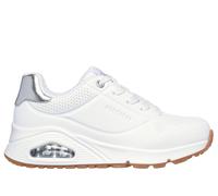 Skechers niña UNO Gen1 - Shimmer Away en Blanco/Plata, talla 34