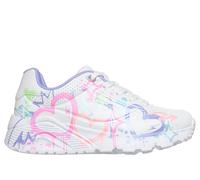 Skechers niña UNO Lite - Reigning Love en Blanco, talla 33.5, lavable a máquina