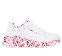Skechers niña x JGoldcrown: UNO Lite - Lovely Luv en Blanco/Rojo/Rosa, talla 27.5