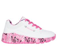 Skechers niña x JGoldcrown: Uno Lite - Lovely Luv en Blanco/Rosa Caliente, talla 37.5