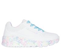 Skechers niña x JGoldcrown: UNO Lite - Lovely Luv en Blanco/Rosa/Turquesa, talla 39