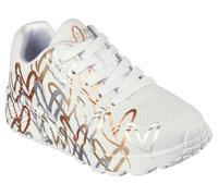 Skechers niña x JGoldcrown: UNO Lite - Metallic Love en Blanco/Oro, talla 32