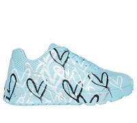 Skechers niña x JGoldcrown: UNO Lite - Metallic Love en Turquesa, talla 33.5