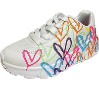 Skechers Niñas UNO Lite Zapatillas, White Synthetic/Neon Multi Trim, 39.5 EU