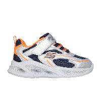 Skechers niño Meteor-Lights - Glow-Strider en Plata/Naranja, talla 35