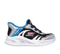 Skechers niño Slip-ins: Meteor-Lights - Brisk-Beams en Plata/Negro, talla 30