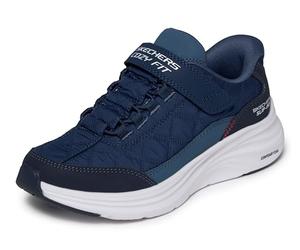 Skechers Niños Contour Foam Cozy Fit Slip-In Entrenador, Navy Textile Navy Synthetic Red Trim, 33.5 EU