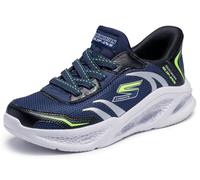 Skechers Niños Meteor-Lights Brisk-Beams Slip-In Entrenador, Navy Synthetic/Textile/Black & Lime Trim, 27 EU