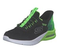 Skechers Niños Microspec Max Brisk-Stripe Slip-In ENTRENADOR, Black Textile / Synthetic / Lime Trim, 30 EU