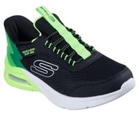 Skechers Niños Microspec Max Brisk-Stripe Slip-In ENTRENADOR, Black Textile / Synthetic / Lime Trim, 32 EU