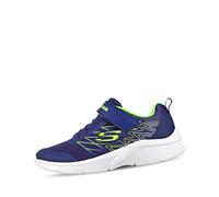 Skechers Niños Microspec Texlor Zapatillas, Navy Textile/Lime & Silver Trim, 29 EU
