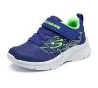 Skechers Niños Microspec Texlor Zapatillas, Navy Textile/Lime & Silver Trim, 32 EU