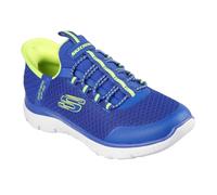 Skechers Niños Summits High Range Zapatillas, Blue Textile/Synthetic/Lime Trim, 30 EU