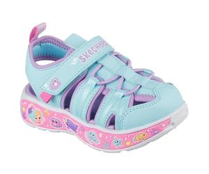 Skechers Play Scene Splash - Linda sandalia de cuello redondo, color turquesa lavanda, talla 36 para niños