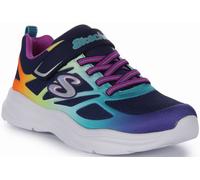 SKECHERS Potencia Jams Satén Sobrepuesto Malla Trainer Zapatos Niña Navy Multi 1